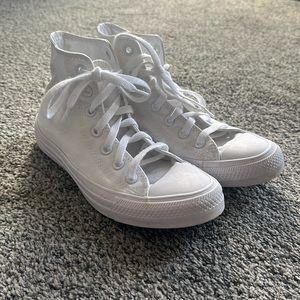All white high top converse
